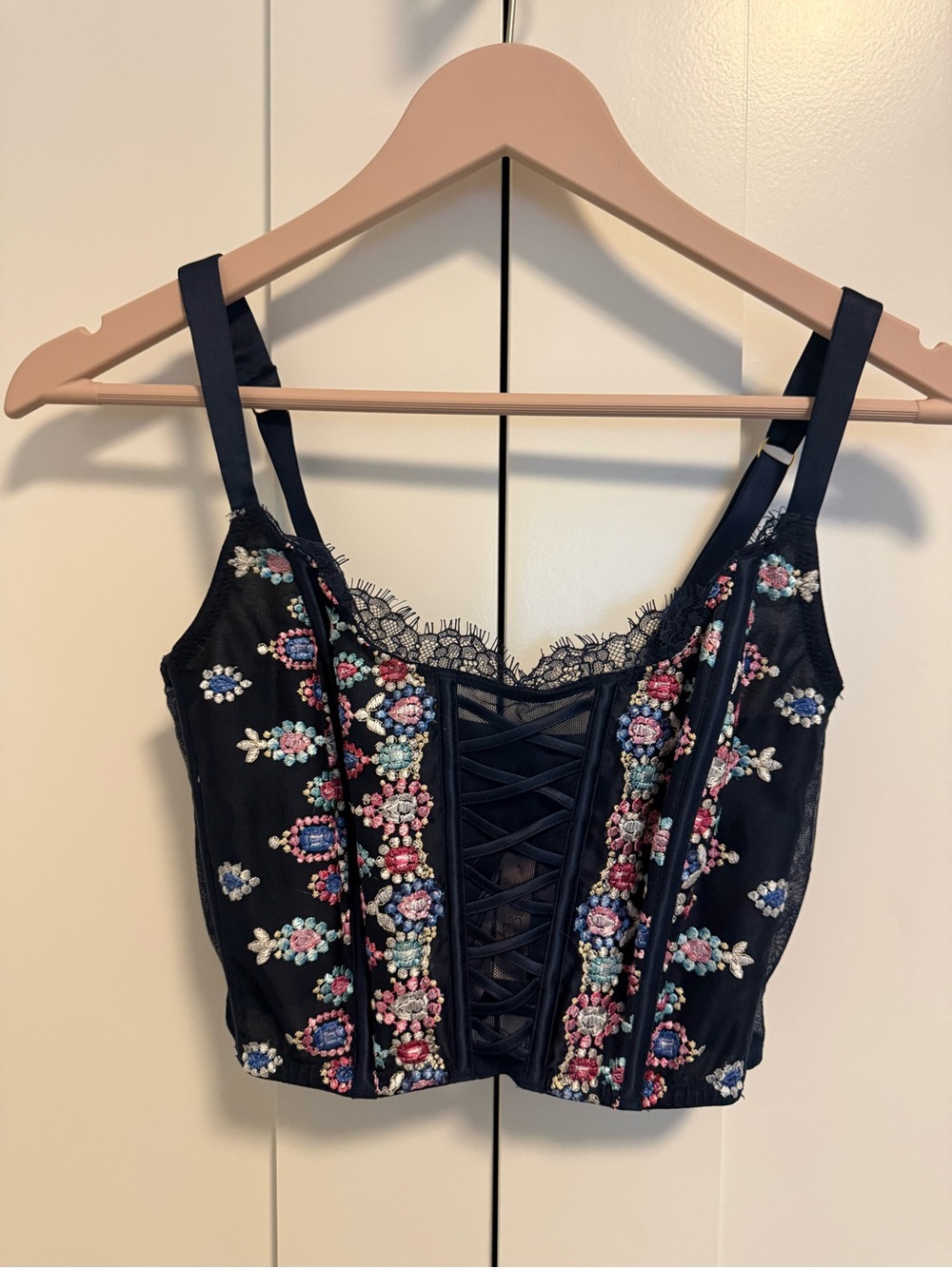 Victoria's Secret Navy Embroidered Corset Crop Top